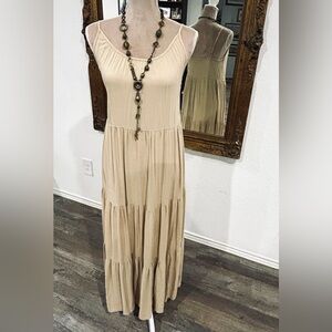 Tiered Skirt Gypsy Boho Earth Girl Neutral Fairycore Festival Maxi Dress Sz S
